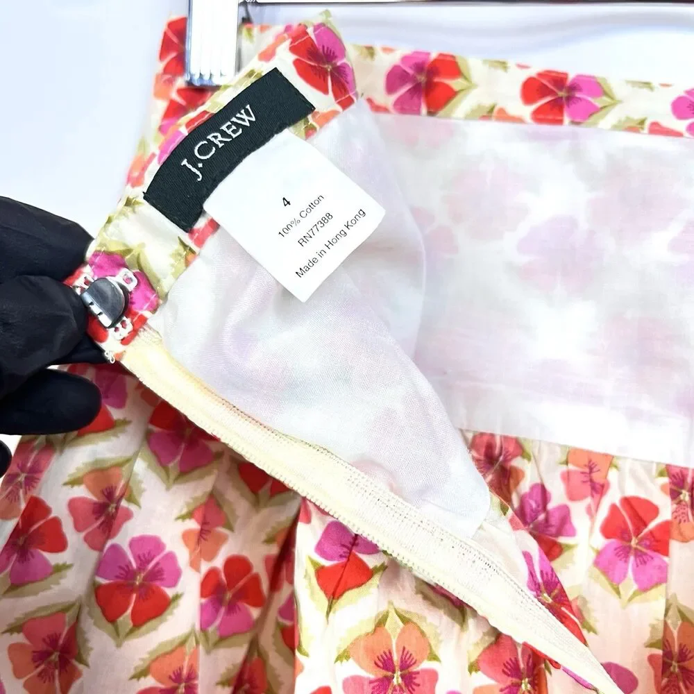 J.Crew Floral A-Line Skirt Women’s Size 4 Pink Orange Cotton Midi Retro